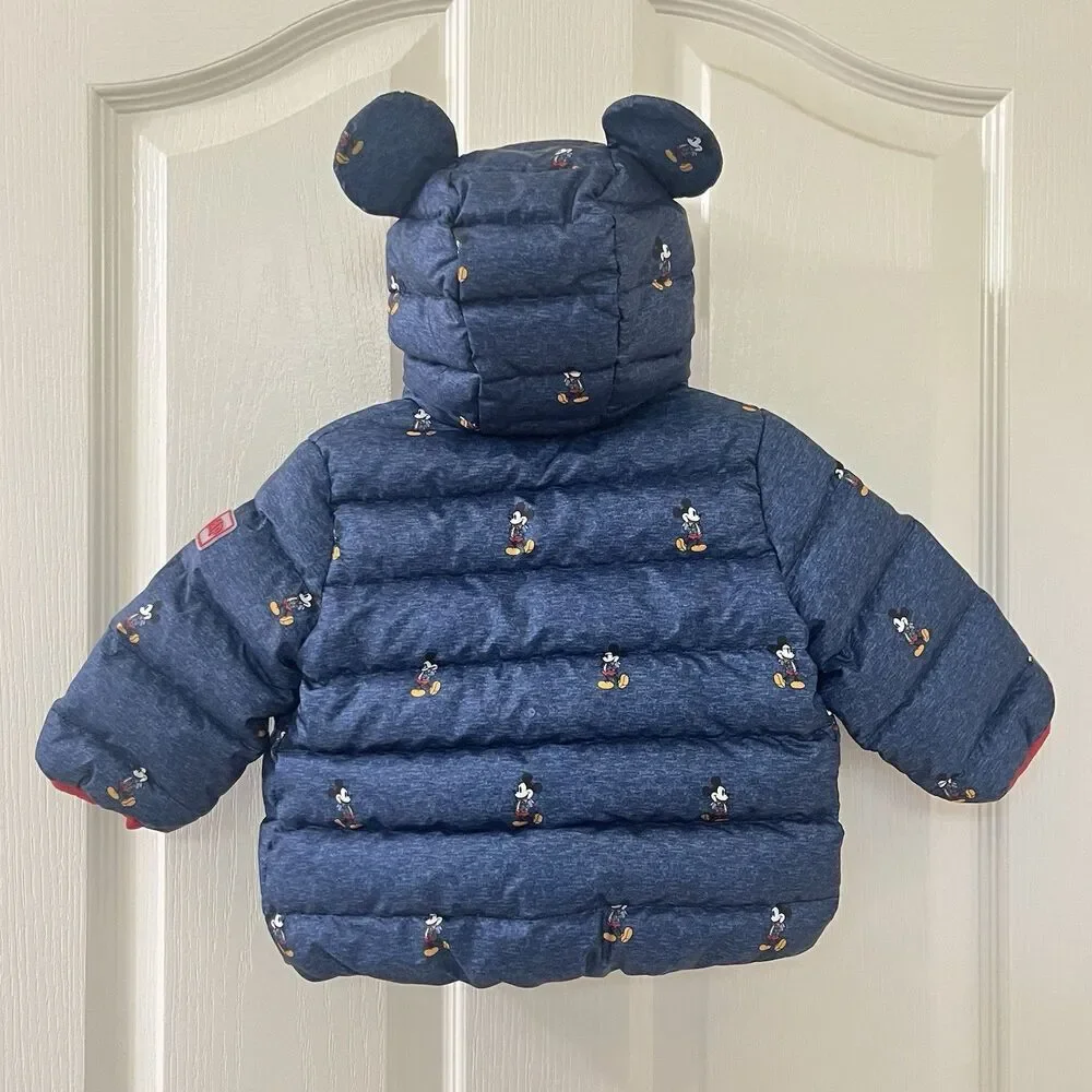 babyGap x Disney Baby Mickey Mouse Down Puffer Jacket Blue Boys Size 6-12 Months
